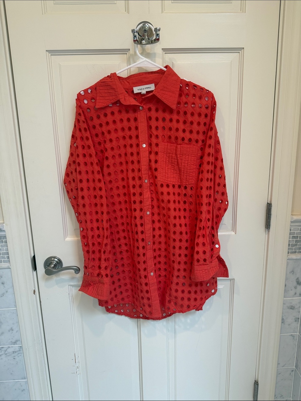 SOLID & STRIPED Red Eyelet Button-Up Shirt